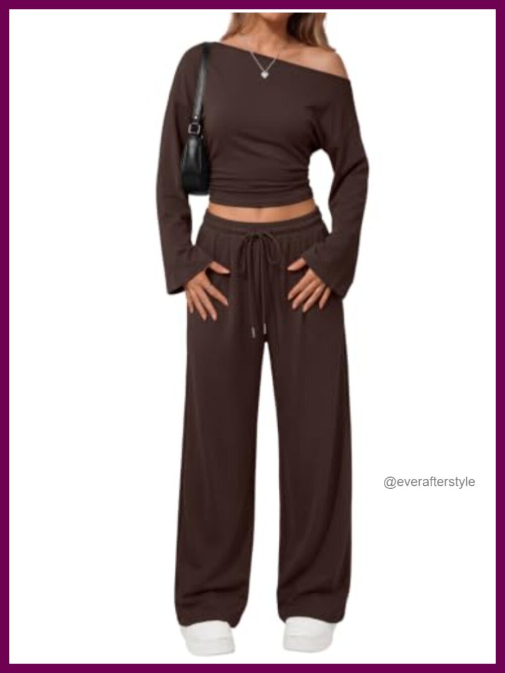 Women's 2 Piece Lounge Set Off Shoulder Top Wide Leg Pants Cotton Spandex